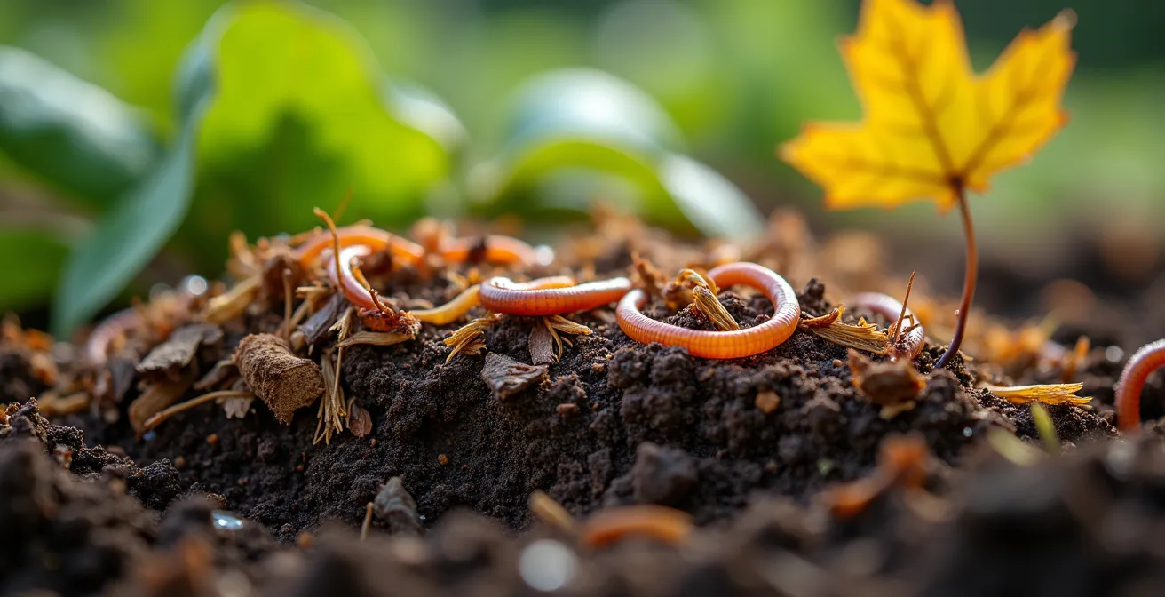 Sistema de compostaje in situ con capas de materia orgánica en descomposición