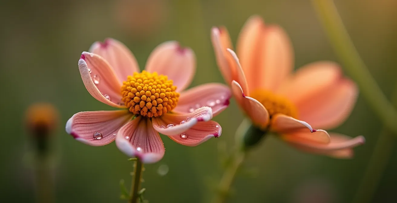 Detalle macro de una flor silvestre protegida española con texturas y colores naturales