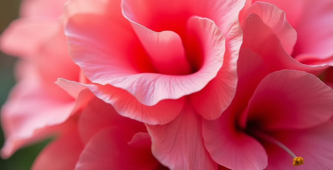 Macro de pétalos de rosa mostrando gradiente de fucsia a rosa pálido