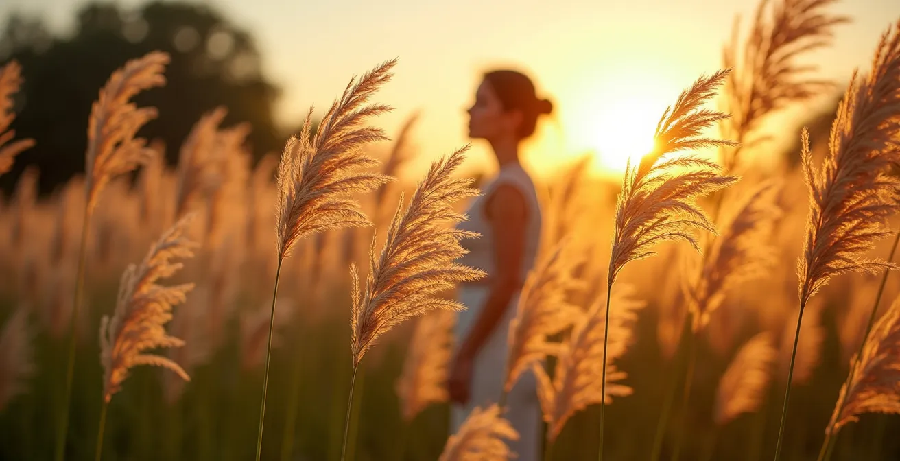 Gramíneas ornamentales moviéndose con la brisa en jardín naturalista español
