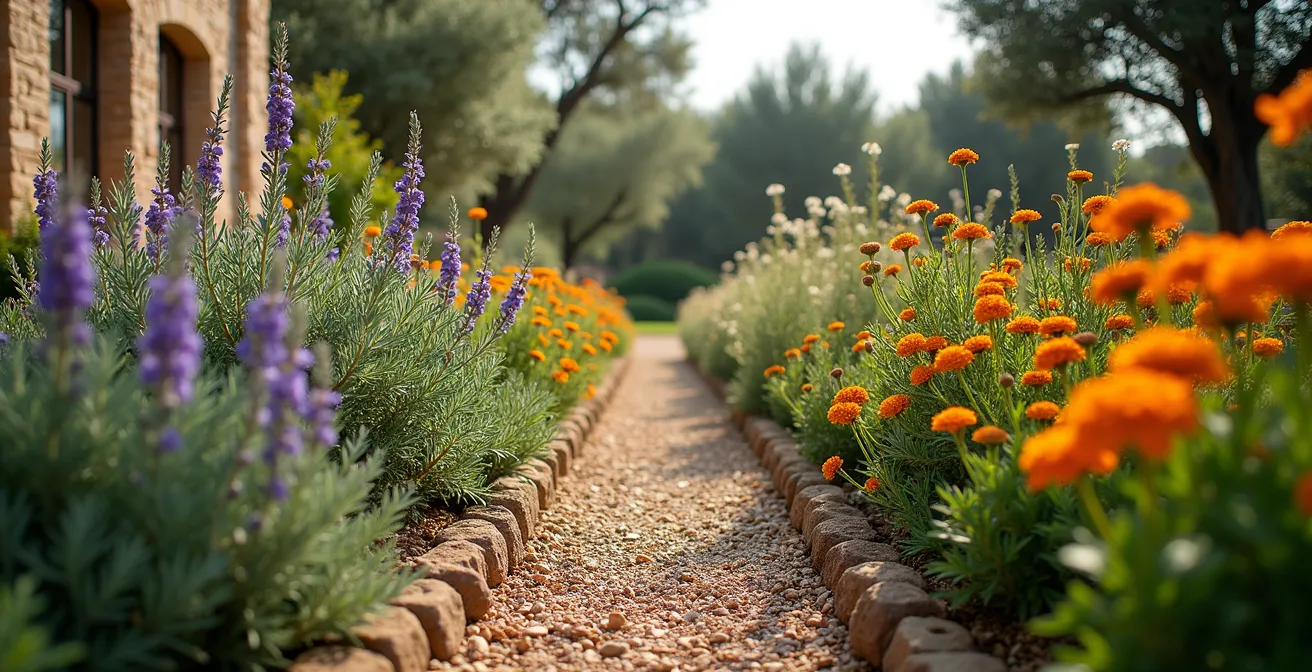 Asociación beneficiosa de tres familias botánicas en un huerto mediterráneo: leguminosas, lamiáceas y asteráceas.