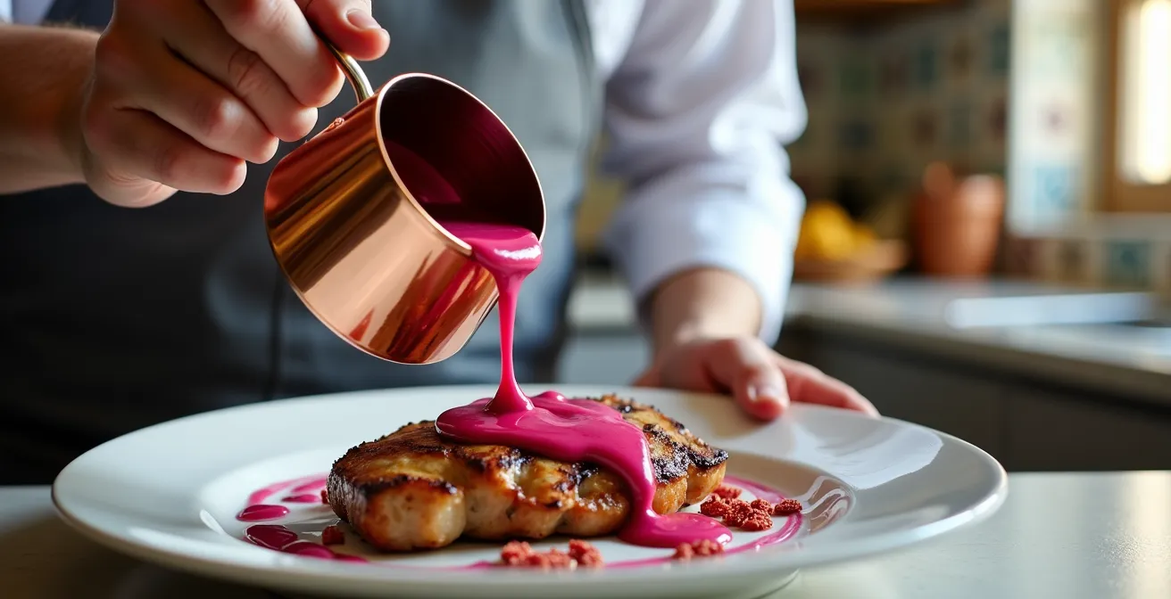 Salsa de hibisco con nata para carnes ibéricas